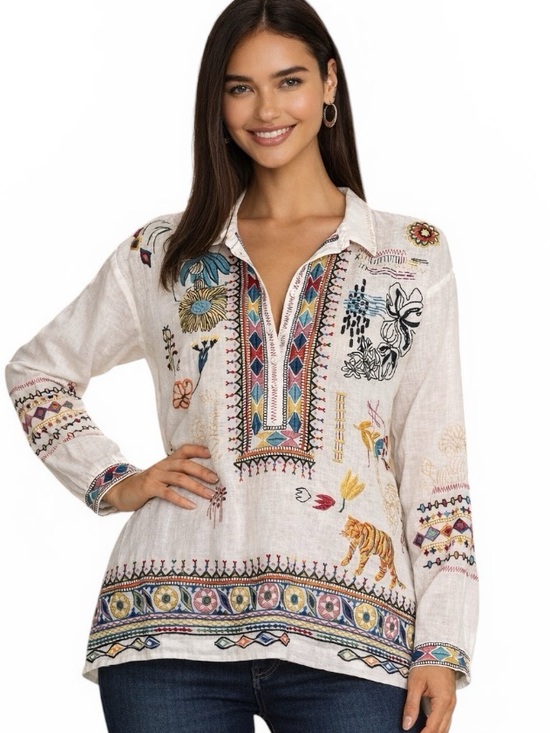 Johnny Was Tops - Johnny Was Biya heavily embroidered Sami blouse NWT RARE